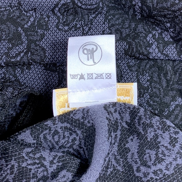 PHILIPPE MATIGNON lace prints black lavender fitted top L - Picture 6 of 11